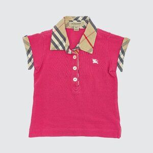 Burberry Kids' Girls Pink Polo Shirt Nova Check Collar & Sleeves Size 3Y